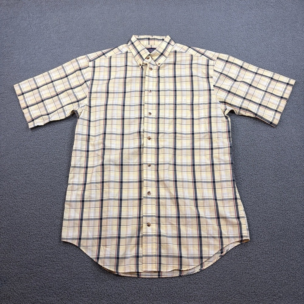 Roundtree & Yorke Shirt Mens M Yellow Plaid Wrinkle Free SS Button Down